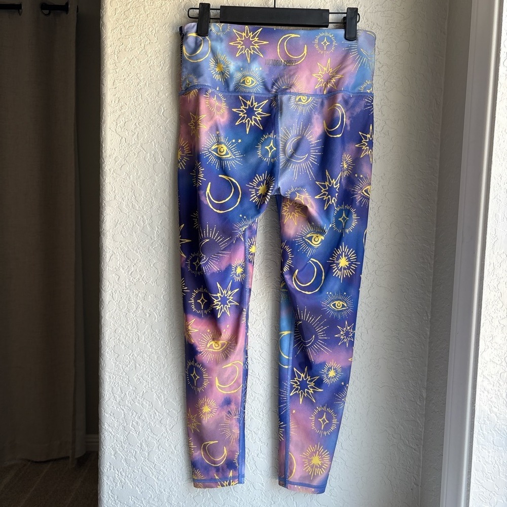 Victoria Sport Celestial Women M Leggings Purple Moon Sun Star Evil Eye Yoga - Picture 4 of 9